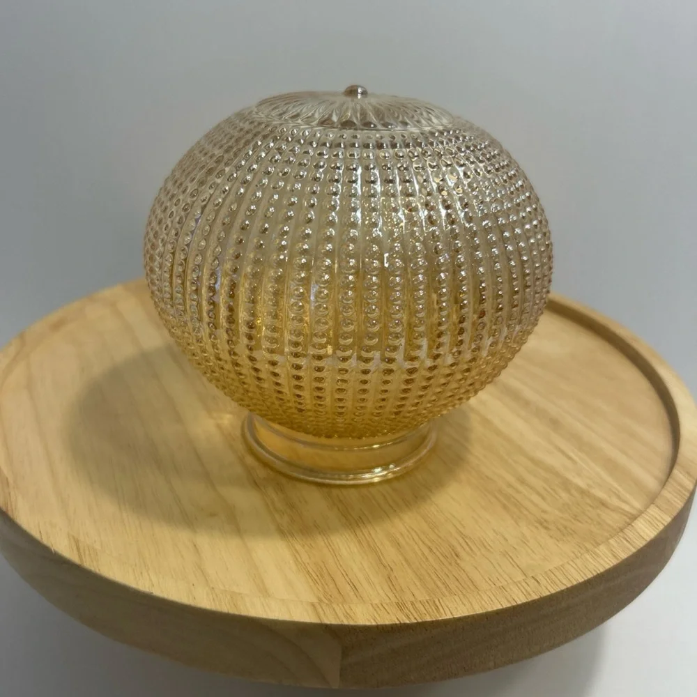 Vintage Light Iridescent Amber Ribbed Glass Ceiling Light Shade With 3” Fitter